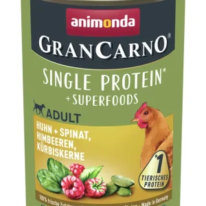 Top-Seller Sparpaket 6 x 400 g Animonda GranCarno Single Protein Superfoods Adult Huhn + Spinat, Himbeeren, Kürbiskerne Hunde Nassfutter